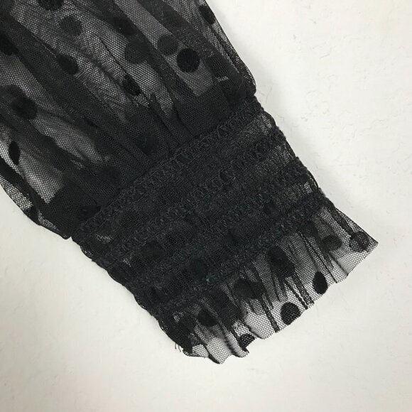 Zara Black Sheer Mesh Polka Dot/Floral Embroidery Midi Dress Size Medium - Picture 5 of 9